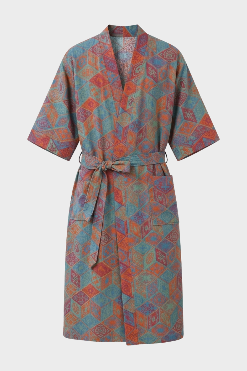 Kimono Women's Bathrobe with Belt and Pattern Knee-Length