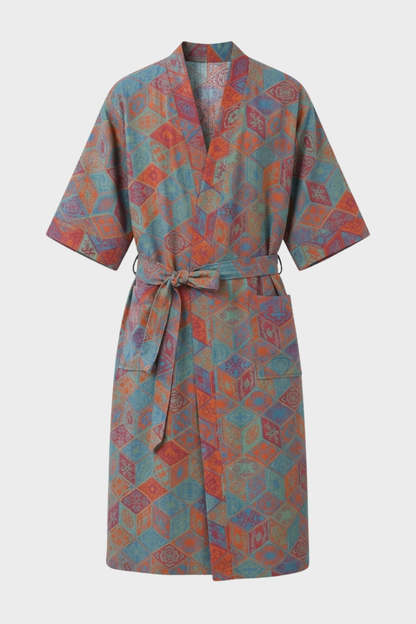 Kimono Women's Bathrobe with Belt and Pattern Knee-Length