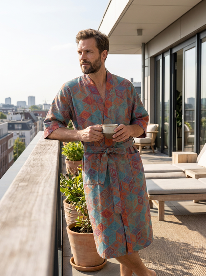 Kimono Women's Bathrobe with Belt and Pattern Knee-Length