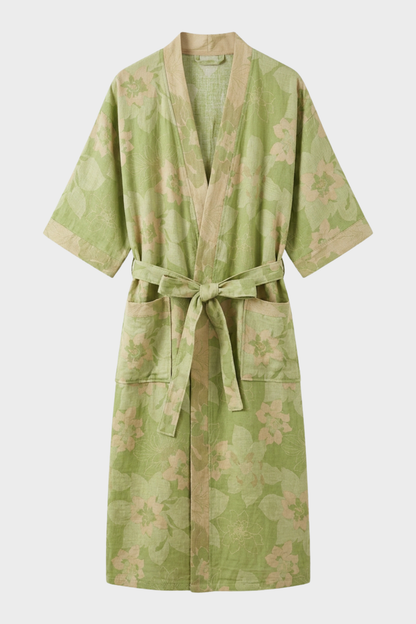 Kimono Women's Bathrobe with Belt and Pattern Knee-Length