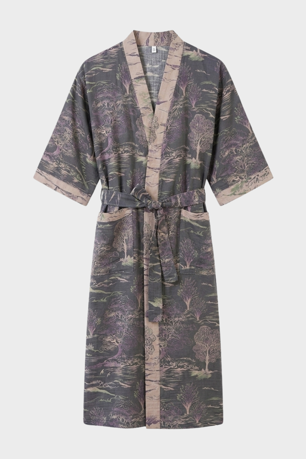 Kimono Women's Bathrobe with Belt and Pattern Knee-Length