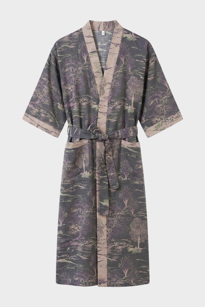 Kimono Women's Bathrobe with Belt and Pattern Knee-Length