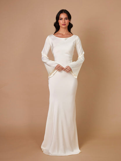 Women's Satin Maxi Dress | Long Sleeve