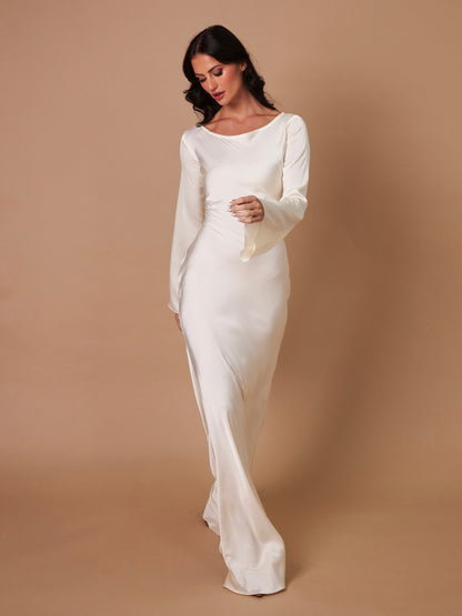 Women's Satin Maxi Dress | Long Sleeve