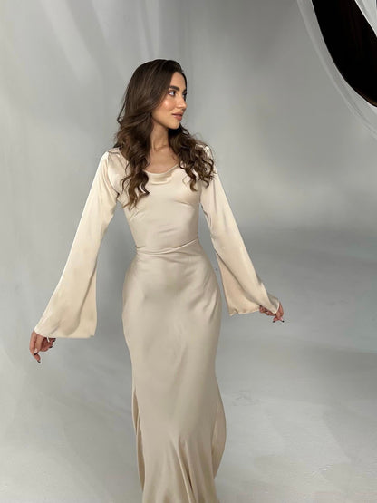 Women's Satin Maxi Dress | Long Sleeve