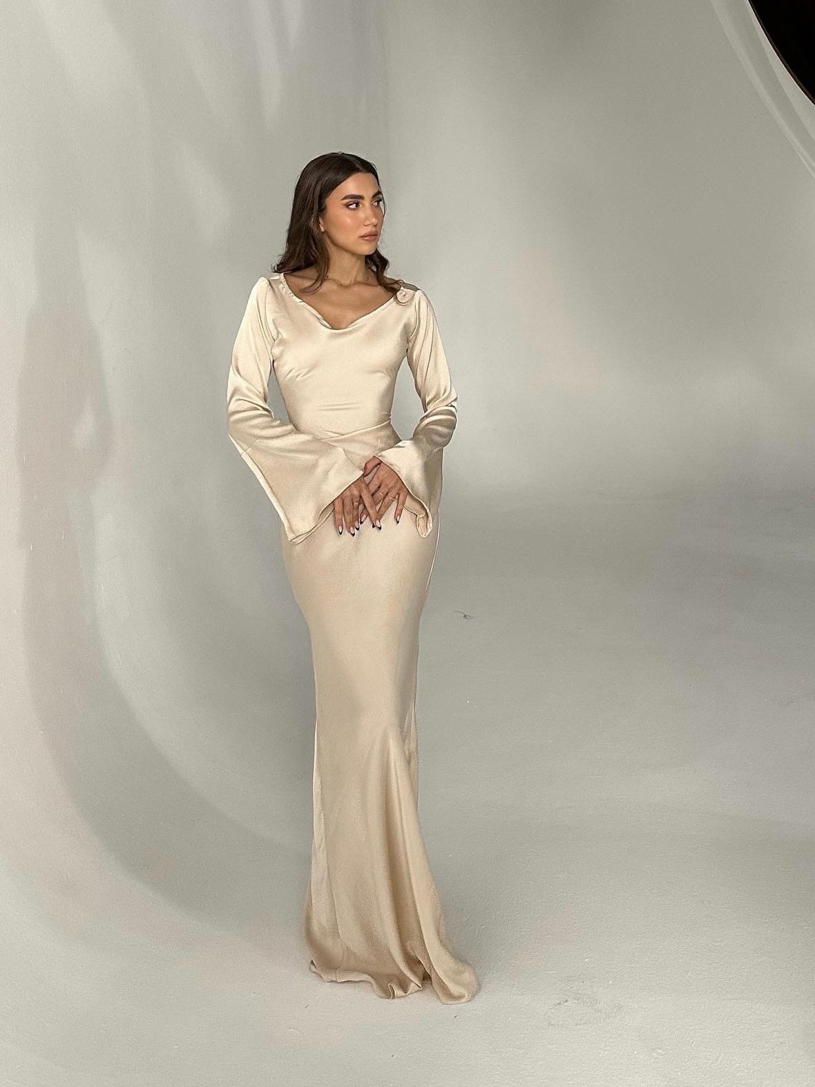 Women's Satin Maxi Dress | Long Sleeve