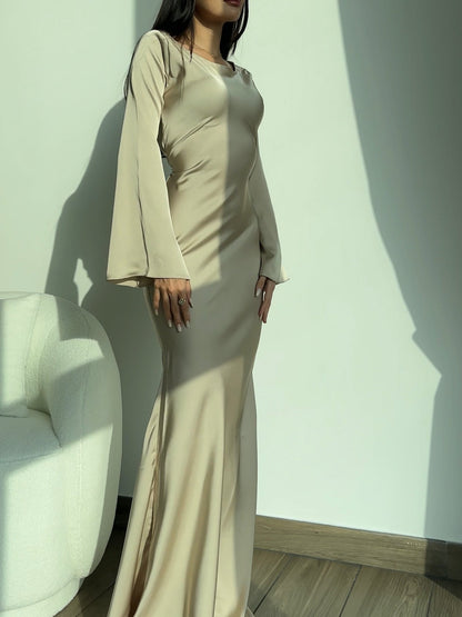 Women's Satin Maxi Dress | Long Sleeve