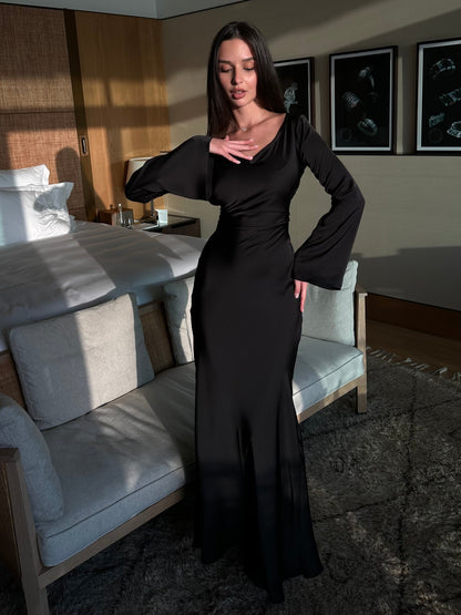 Women's Satin Maxi Dress | Long Sleeve