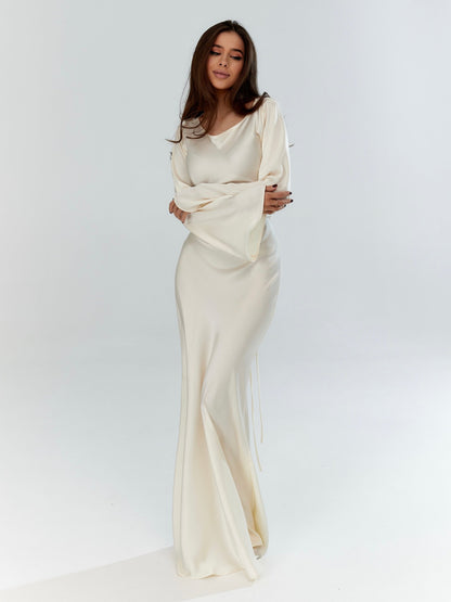Women's Satin Maxi Dress | Long Sleeve