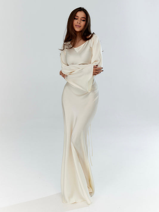 Women's Satin Maxi Dress | Long Sleeve