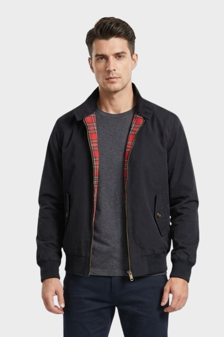 Men's Bomber Jacket with Zip and Stand Collar