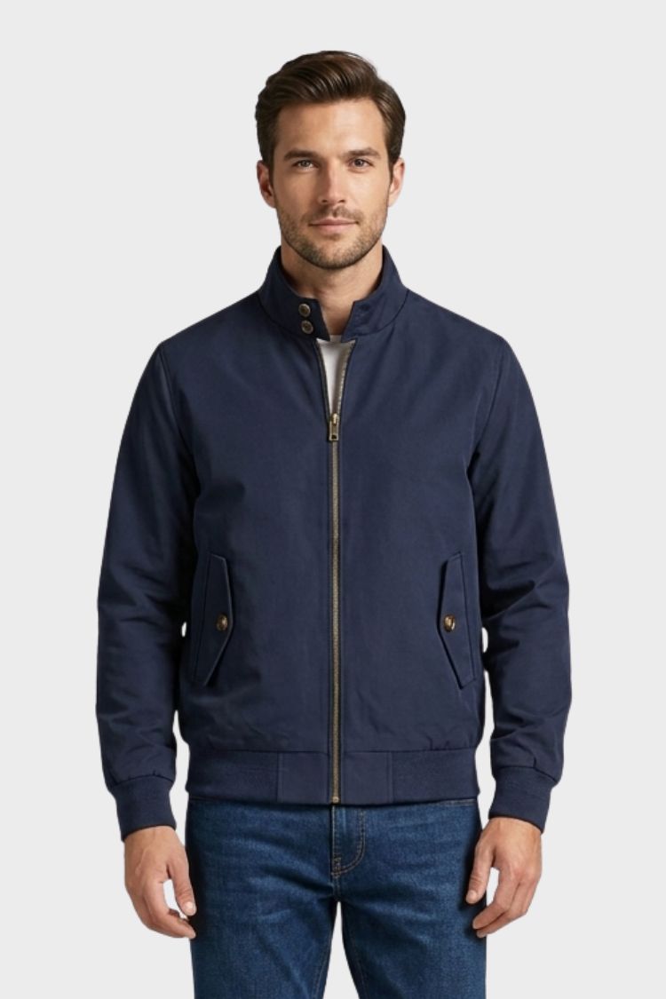 Men's Bomber Jacket with Zip and Stand Collar