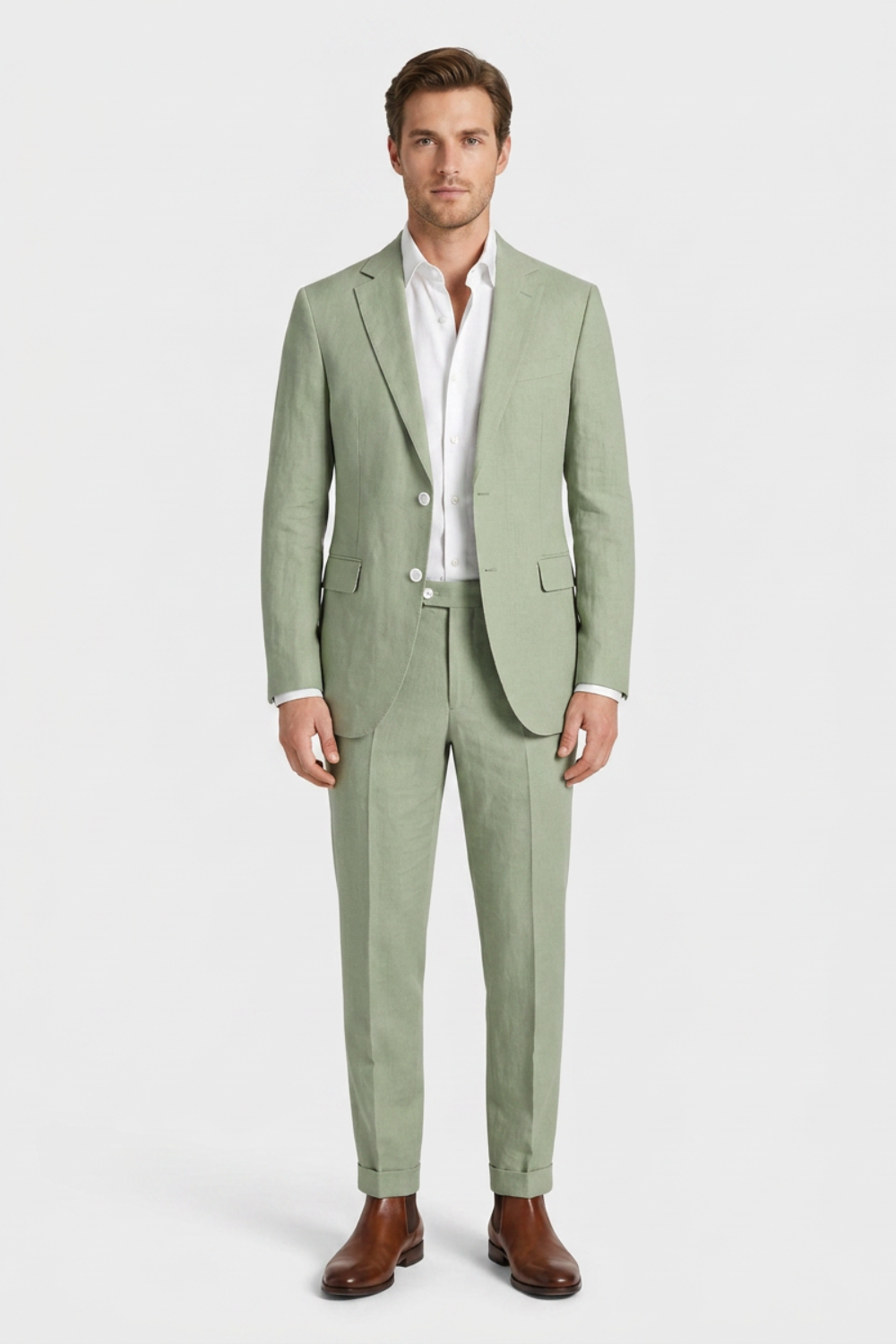 Men's Suit Two-Piece with Notched Lapel and Button Placket