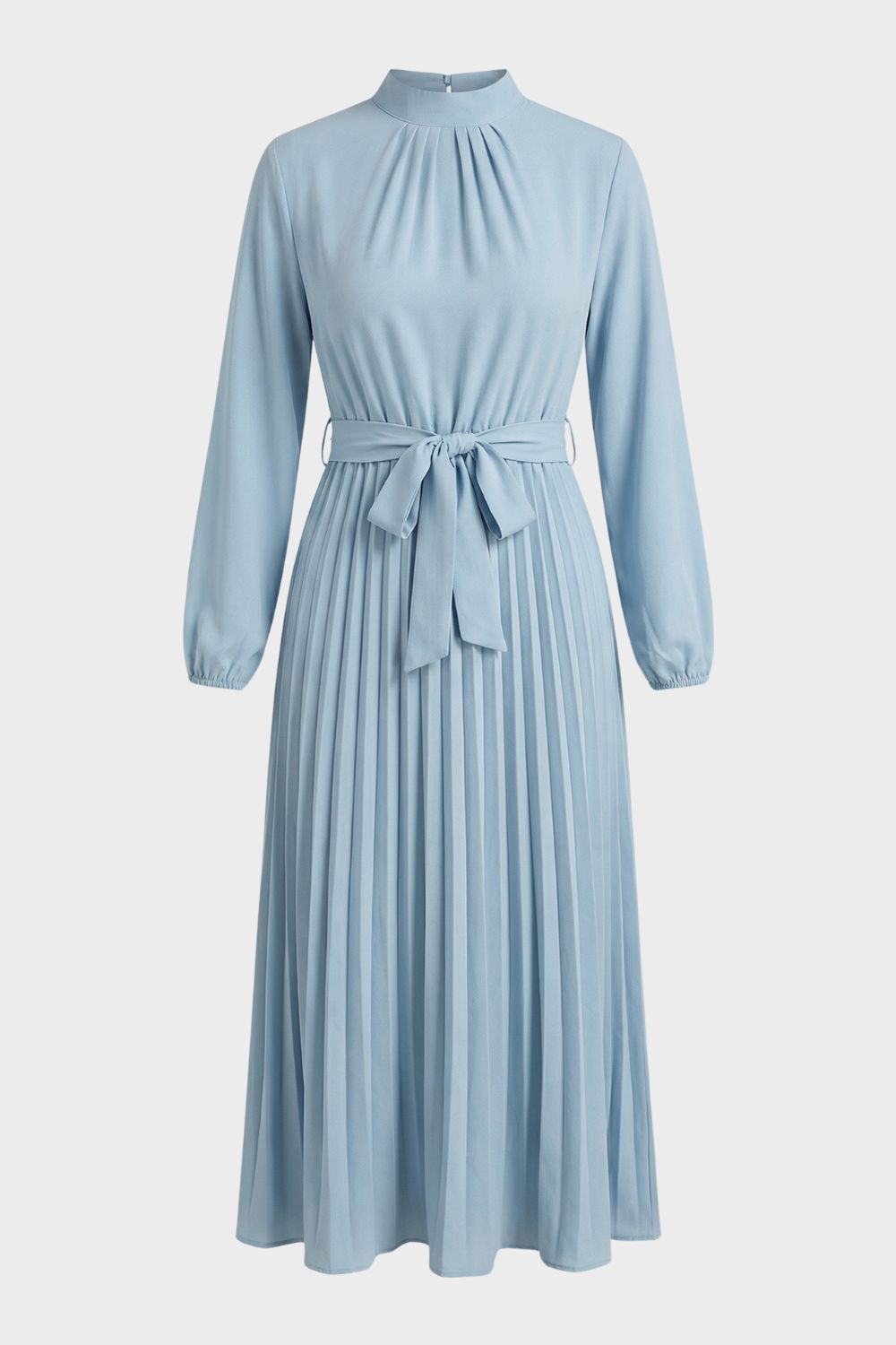 Midi Dress for Women Pleated with Long Sleeves and Belt