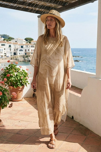 Maxi Dress for Women with Print and Short Sleeves