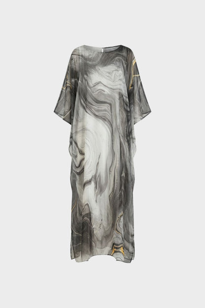 Maxi Dress for Women with Print and Short Sleeves