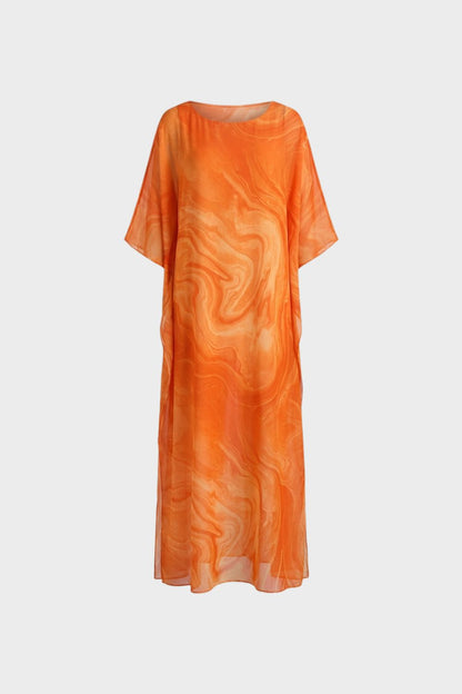 Maxi Dress for Women with Print and Short Sleeves