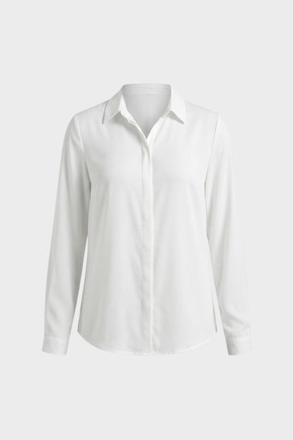 Women's Long Sleeve Blouse with Collar and Button Placket