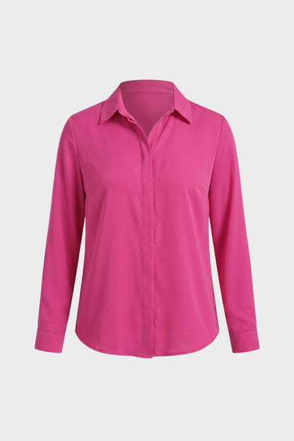 Women's Long Sleeve Blouse with Collar and Button Placket