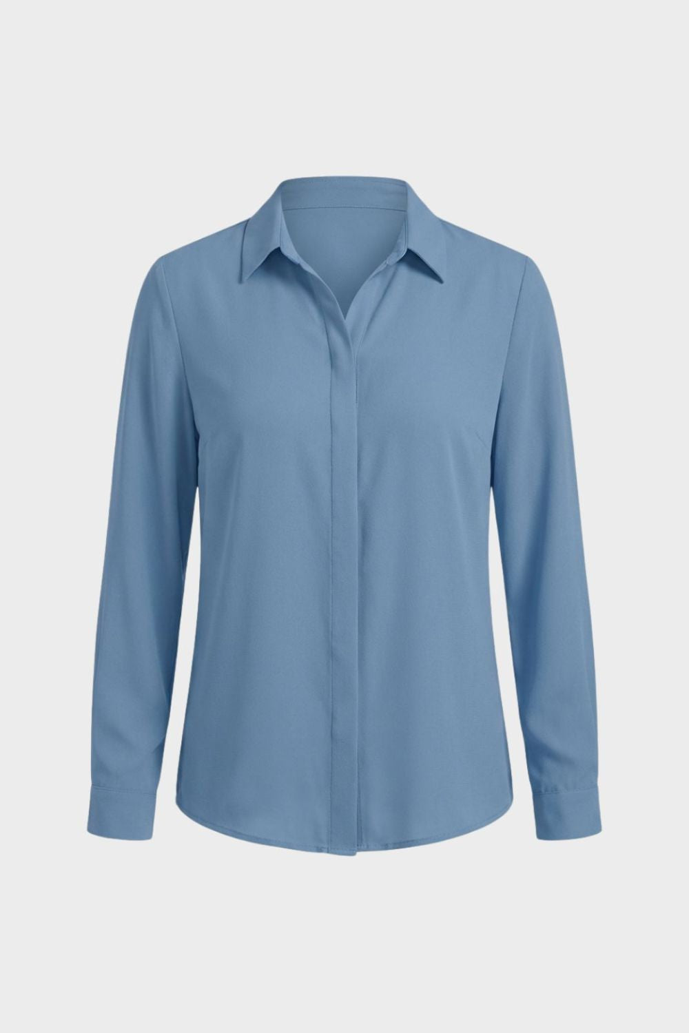 Women's Long Sleeve Blouse with Collar and Button Placket