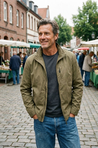 Men's Jacket with Zip and Stand-up Collar