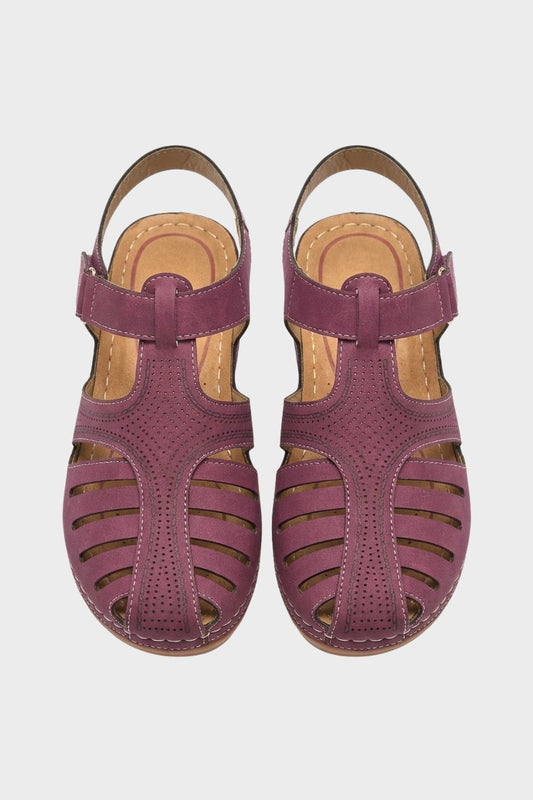 Women's Sandals with Velcro Fastening and Perforated Design