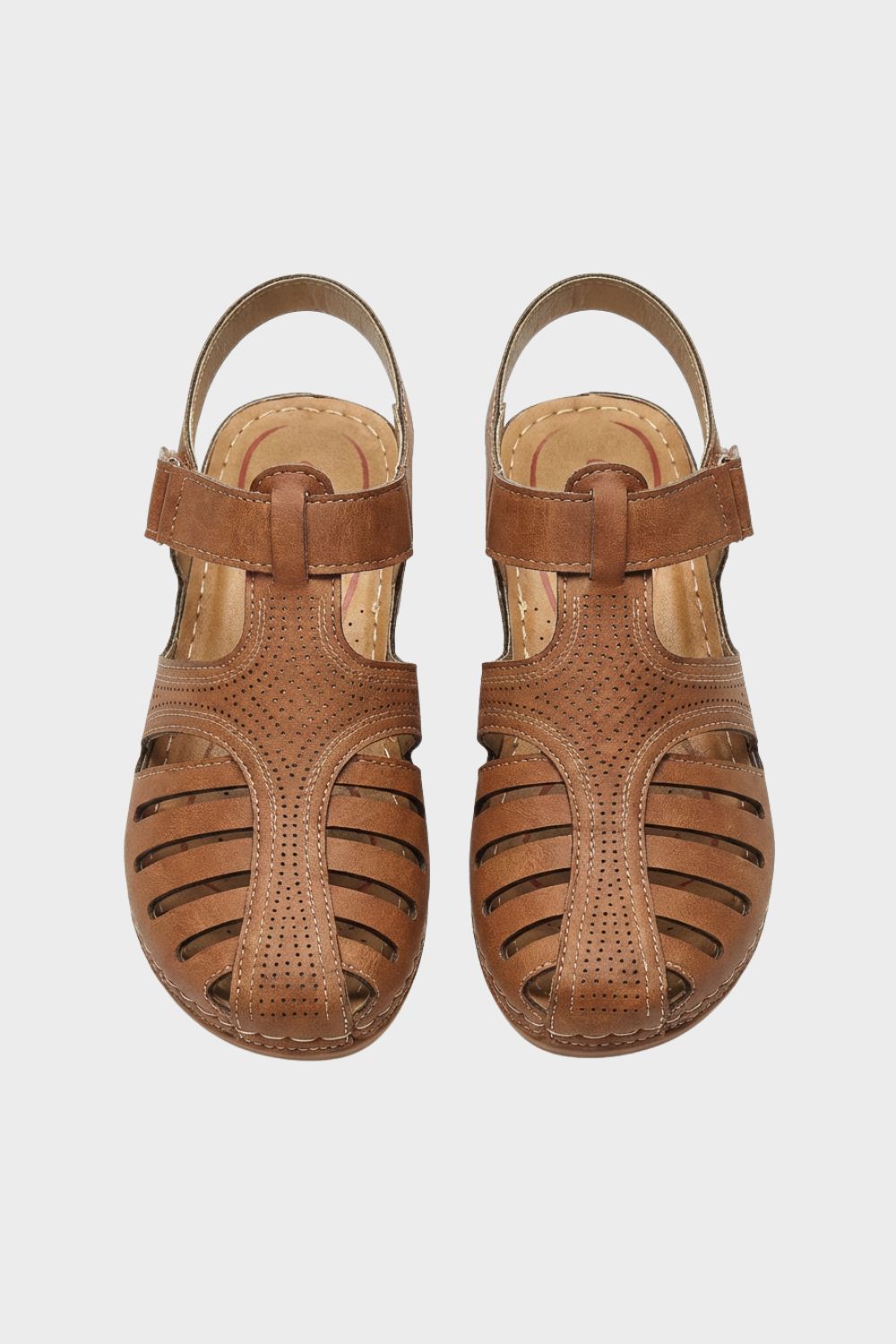 Women's Sandals with Velcro Fastening and Perforated Design