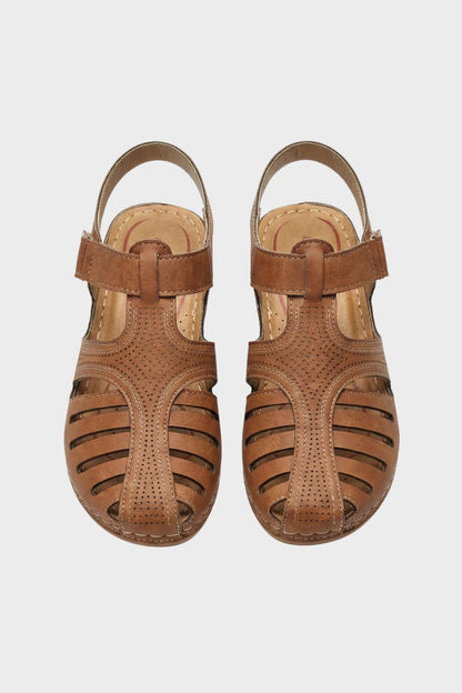 Women's Sandals with Velcro Fastening and Perforated Design