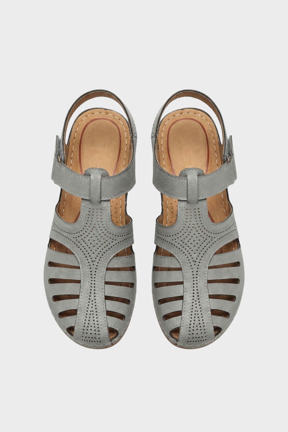 Women's Sandals with Velcro Fastening and Perforated Design