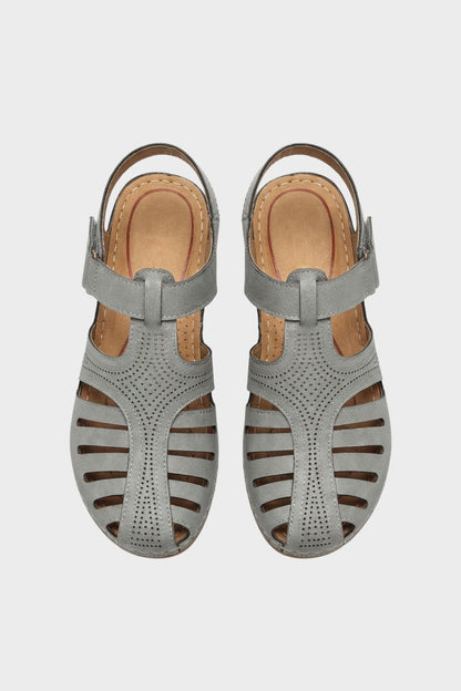 Women's Sandals with Velcro Fastening and Perforated Design