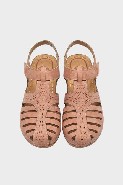 Women's Sandals with Velcro Fastening and Perforated Design