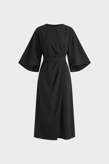 womens belted midi dress long sleeve elegant casual dress | Camden-London