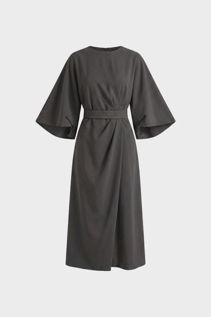 womens belted midi dress long sleeve elegant casual dress | Camden-London