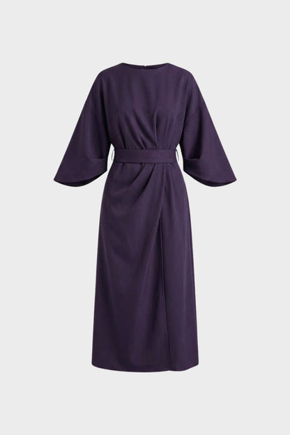 womens belted midi dress long sleeve elegant casual dress | Camden-London