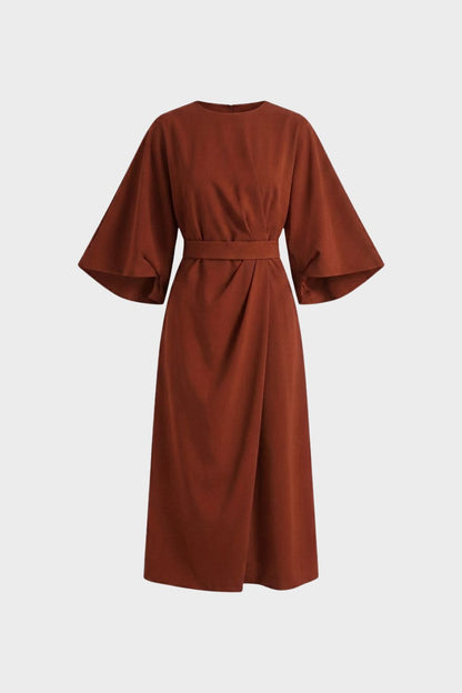 womens belted midi dress long sleeve elegant casual dress | Camden-London