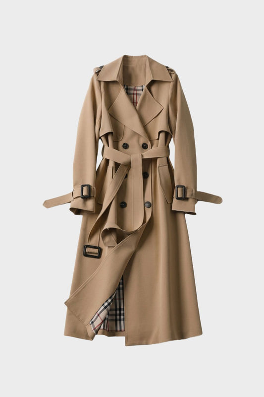 Women's Trench Coat with Belt and Double Breasted Design