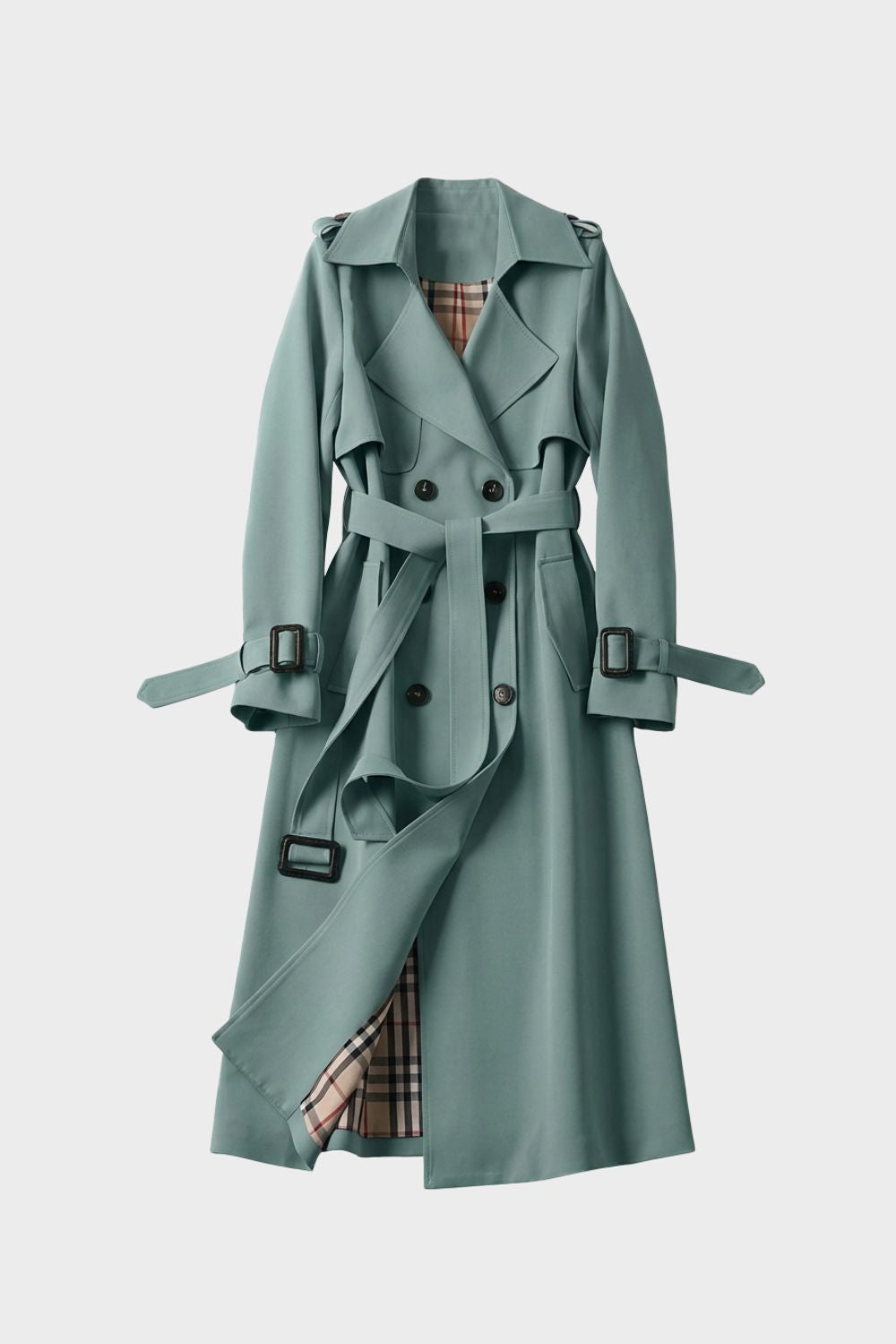 Women's Trench Coat with Belt and Double Breasted Design