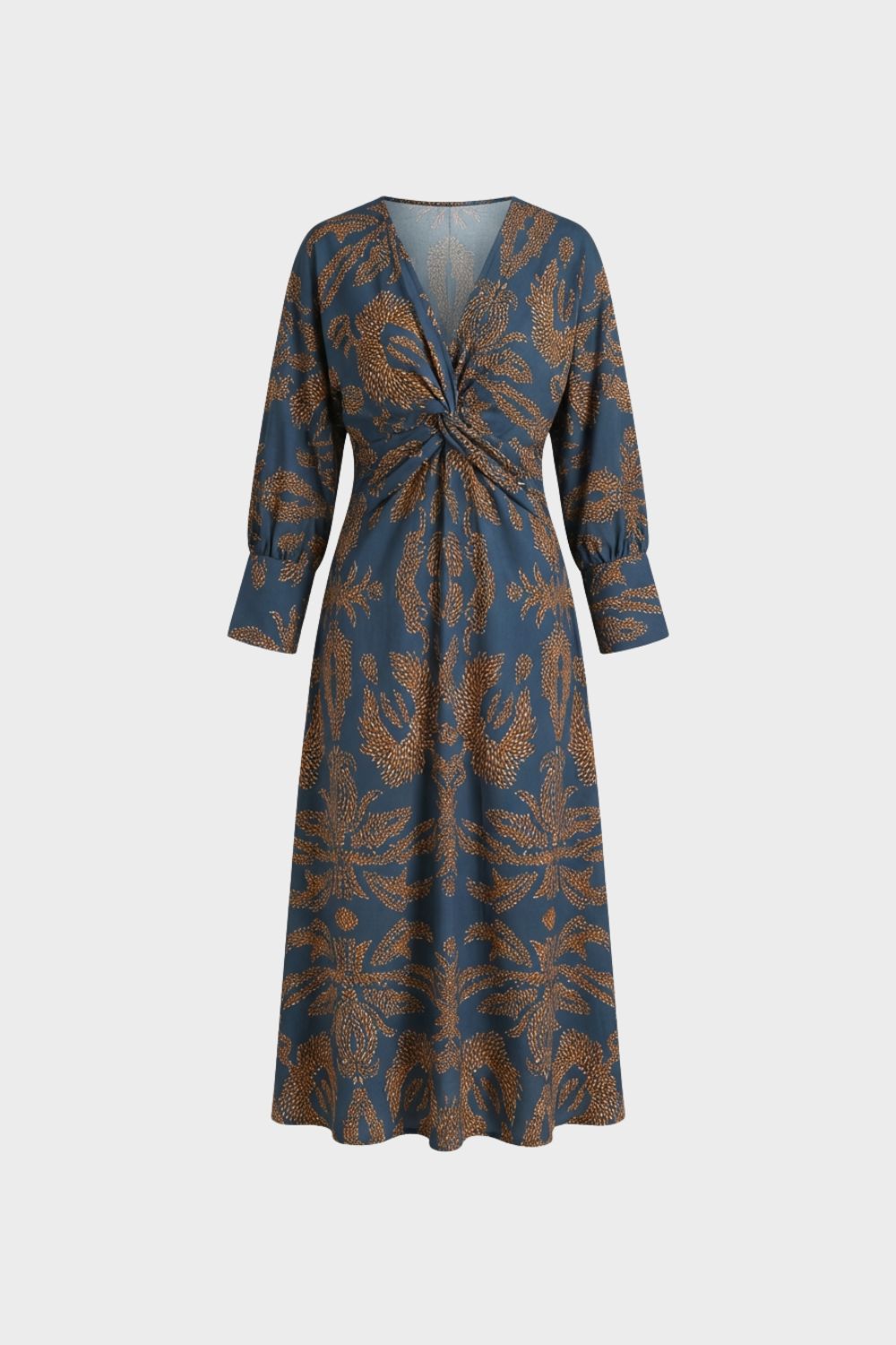 Midi Dress for Women with V-Neck and Print
