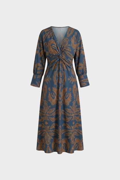 Midi Dress for Women with V-Neck and Print