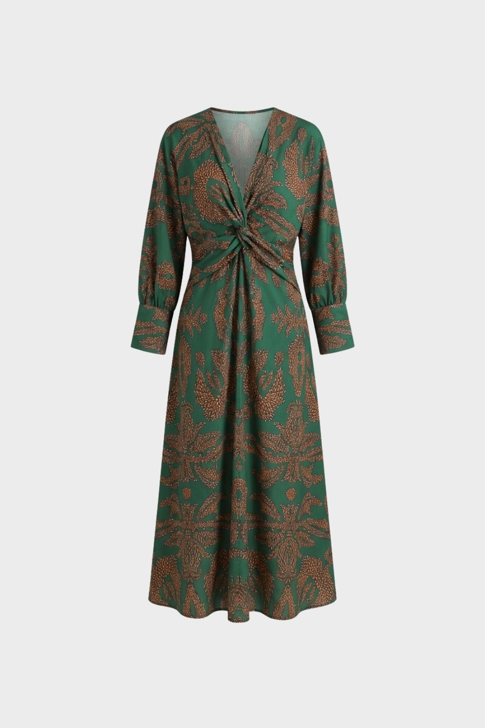 Midi Dress for Women with V-Neck and Print