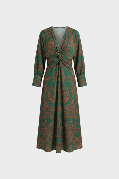 Midi Dress for Women with V-Neck and Print