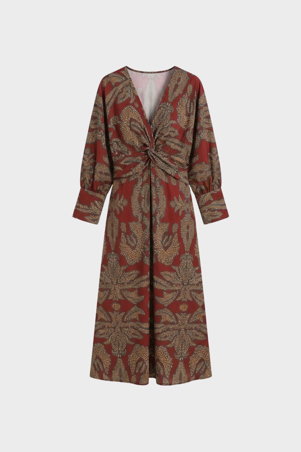 Midi Dress for Women with V-Neck and Print