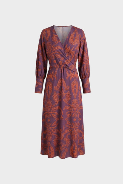 Midi Dress for Women with V-Neck and Print