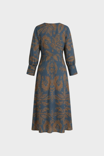 Midi Dress for Women with V-Neck and Print