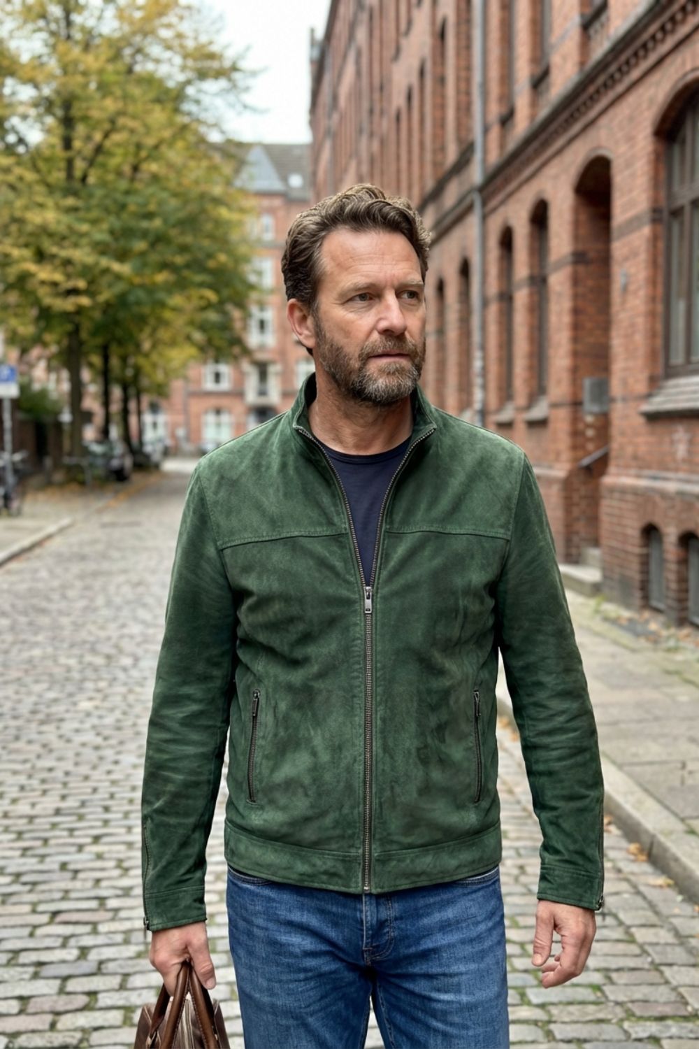 Men's Suede Leather Jacket with Zip