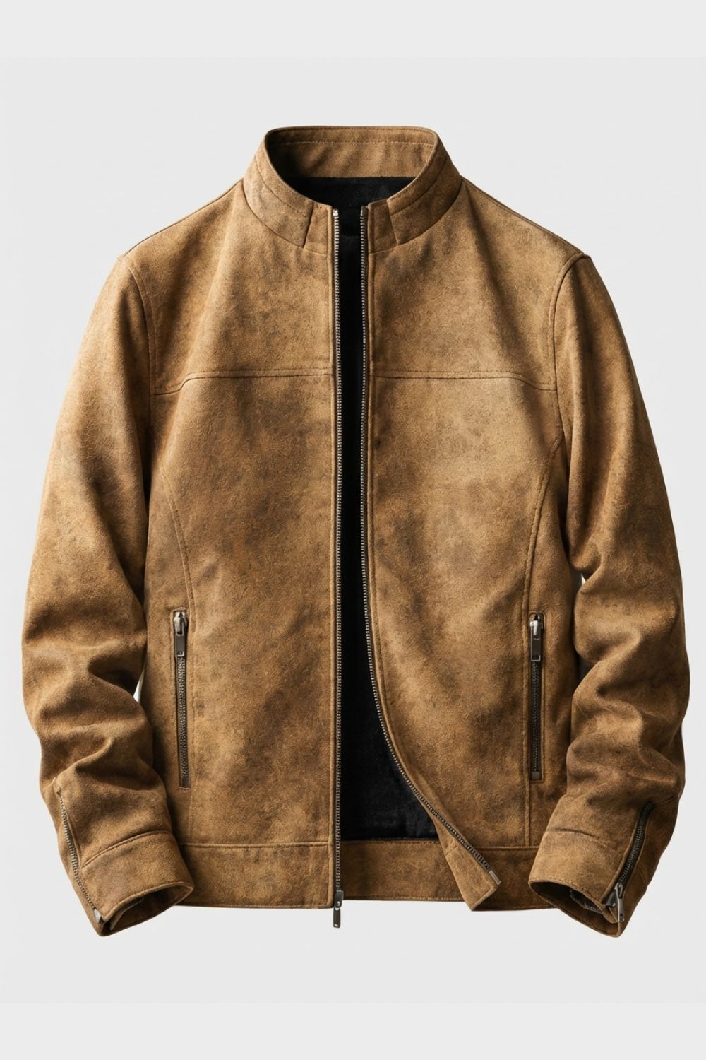Men's Suede Leather Jacket with Zip