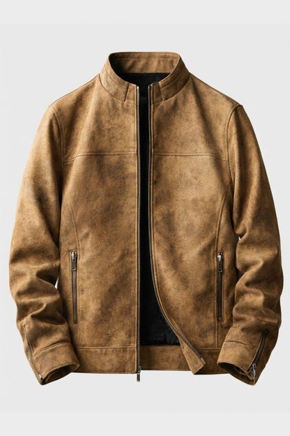 Men's Suede Leather Jacket with Zip