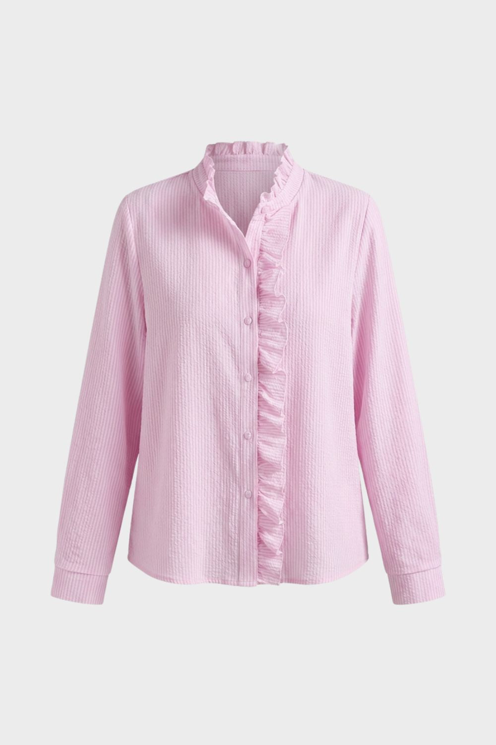 Women's Blouse with Ruffles and Stand-Up Collar