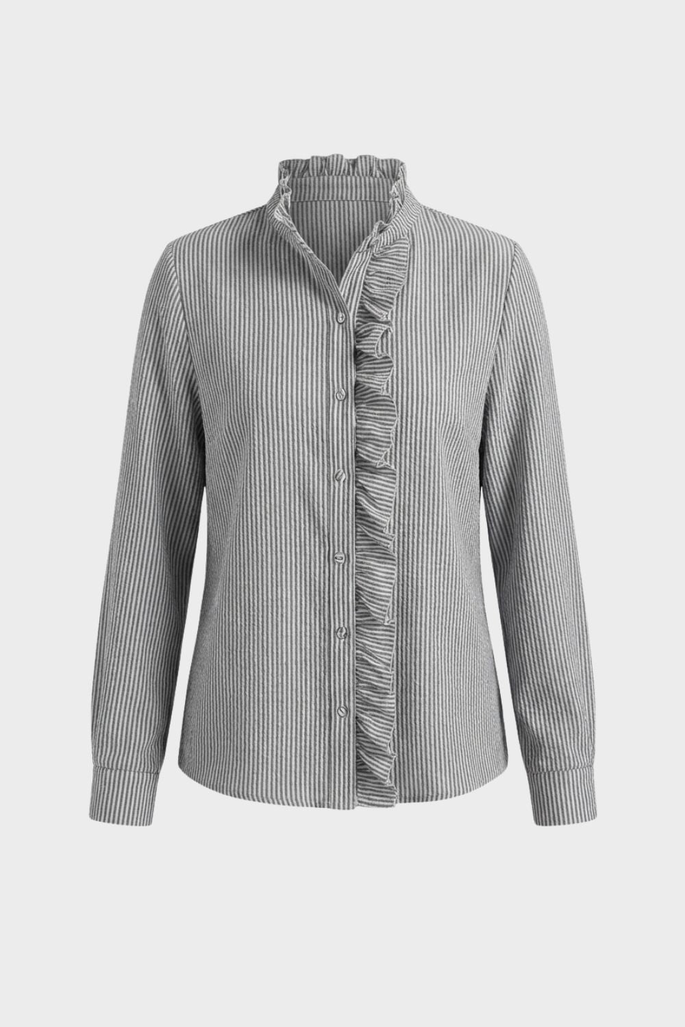 Women's Blouse with Ruffles and Stand-Up Collar