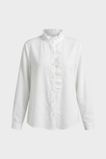 Women's Blouse with Ruffles and Stand-Up Collar